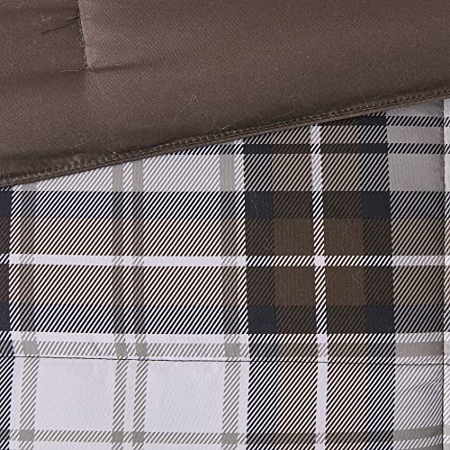 Madison Park Essentials Parkston Plaid Comforter, Matching Sham, 3M Scotchguard Stain Release Cover, Hypoallergenic All Season Bedding-Set, Full/Queen, Brown, 3 Piece Madison Park
