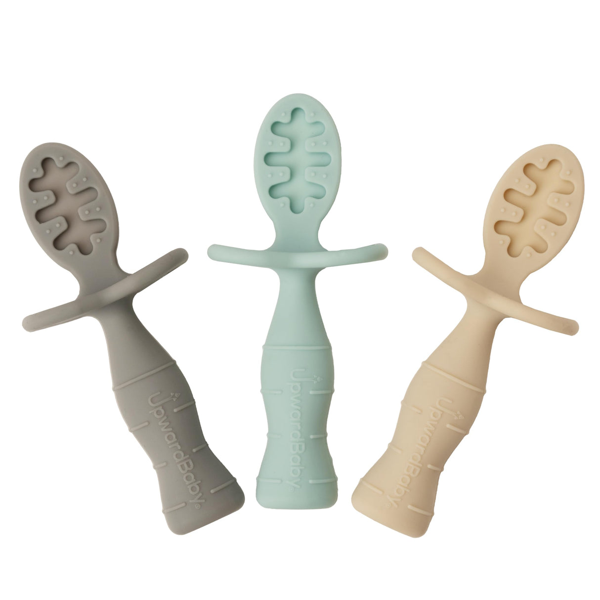 UpwardBaby 3-Pack Silicone Baby Feeding Spoons with Anti-Choke Barrier for Self Feeding 6 Months, Infant First Stage Textured Toddler Utensils, Baby Led Weaning Spoons UpwardBaby