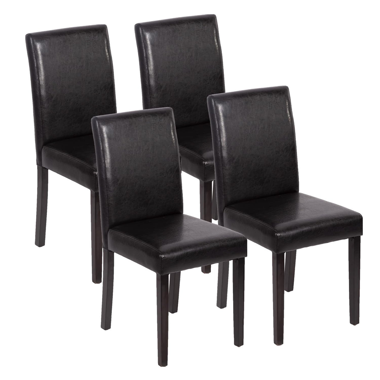 FDW Dining Chairs Set of 4,Dining Room Chairs,Side PU Cushion Chairs with Waterproof Surface and Wood Legs,for Kitchen Restaurant and Living Room,Leather Black FDW