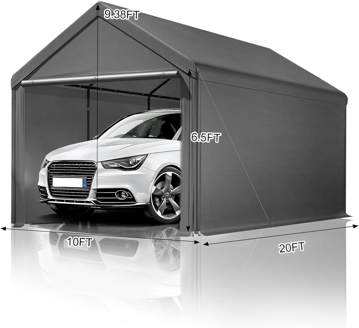 Carport, 10x20ft Heavy Duty Car Port, Portable Garage with Removable Sidewalls & Doors, Car Canopy with All-Season Tarp for Car Boat Truck Party (S-Grey) TANGJEAMER