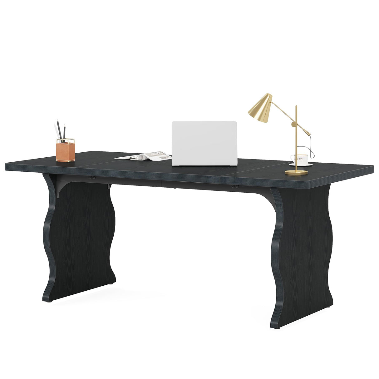 Tribesigns 63-Inch Large Executive Desk, Modern Computer Office Desk Workstation, Double PC Gaming Writing Table Home Office Desk with Sturdy Legs,Black Tribesigns