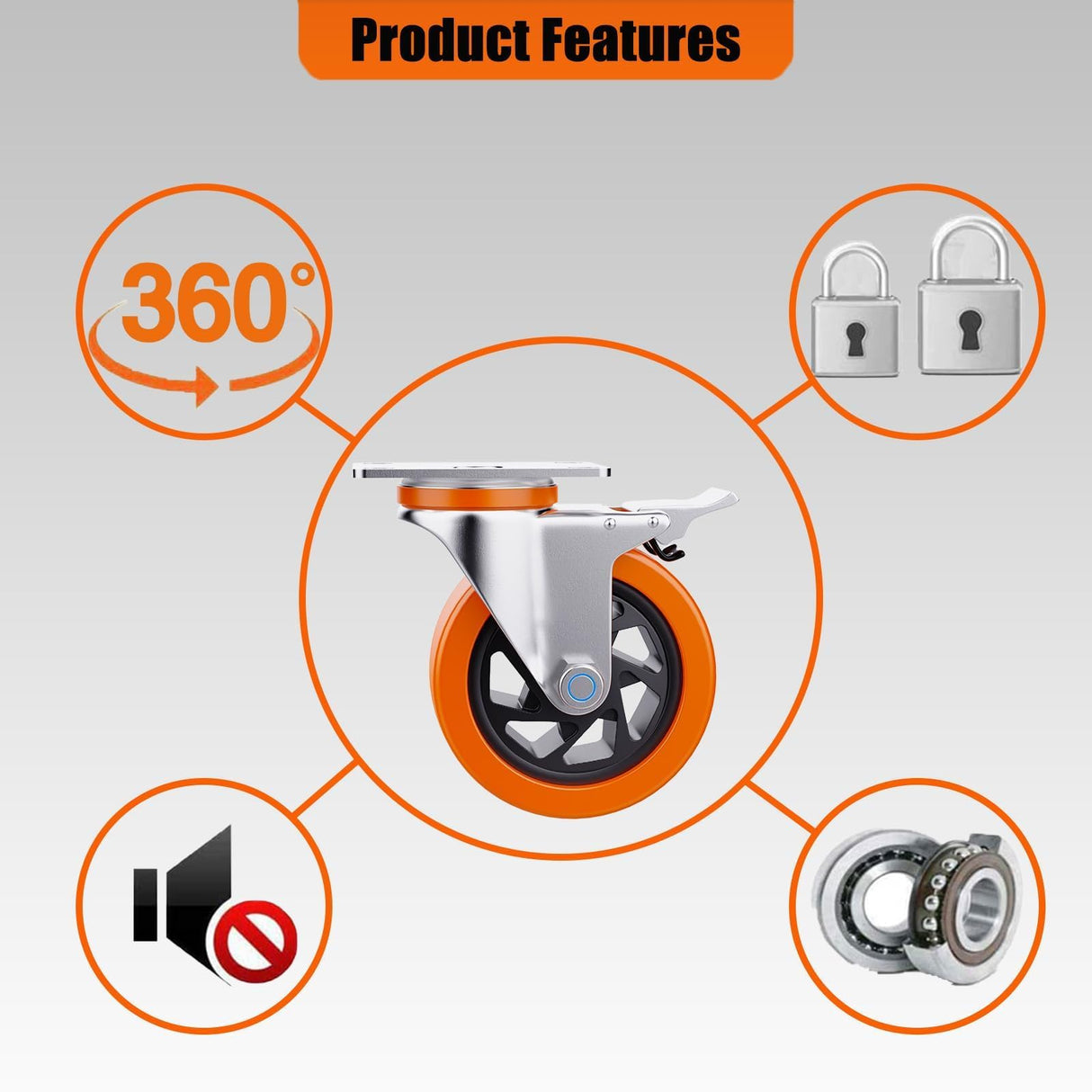 5 Inch Heavy Duty casters, casters Set of 4 Heavy Duty,Universal with Double Locks Caster Wheels,Polyurethane casters Set of 4, for carts Furniture and workbenches Lvgwhisper