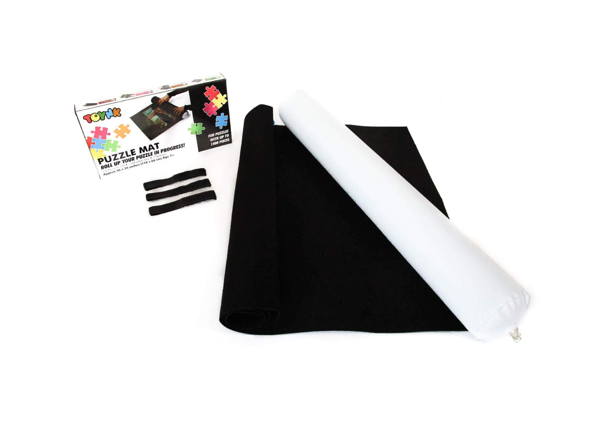 Jigsaw Puzzle Roll Up Mat Storage Saver - Sort, Store & Transport Puzzles Up to 1500 Pieces - Large 46"x26" Felt Mat Travel Organizer with Inflatable Tube & 3 Elastic Fasteners or Straps Accessories Toynk