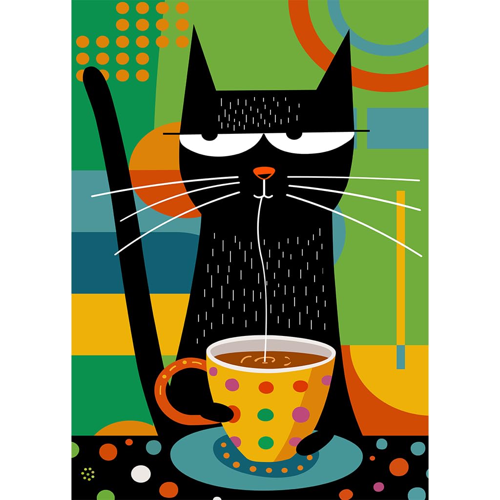 Bgraamiens Puzzle-Coffee Cat- Modern Art Puzzle Cartoon Cat Puzzle 1000 Pieces Puzzle for Adult, Color Challenge Puzzle for Adult Bgraamiens