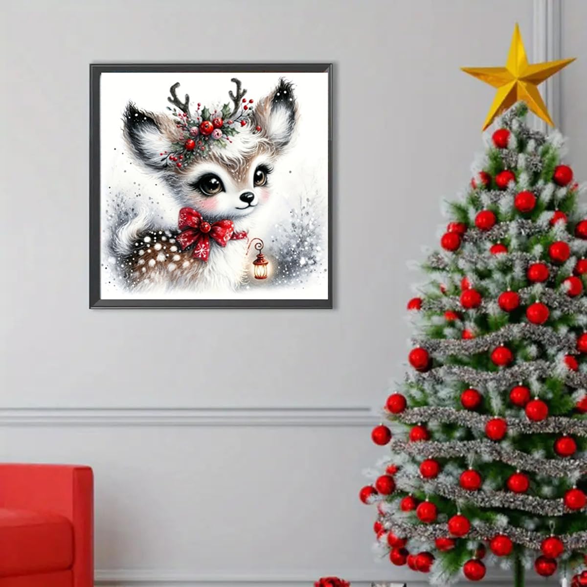 Christmas Diamond Art Kits for Adult, Xmas Deer 5D Diamond Painting Kits for Beginners, DIY Round Full Drill Winter Holiday Diamond Dot Gem Art Kits for Home Decor 12 X 12 Inch Morudeor