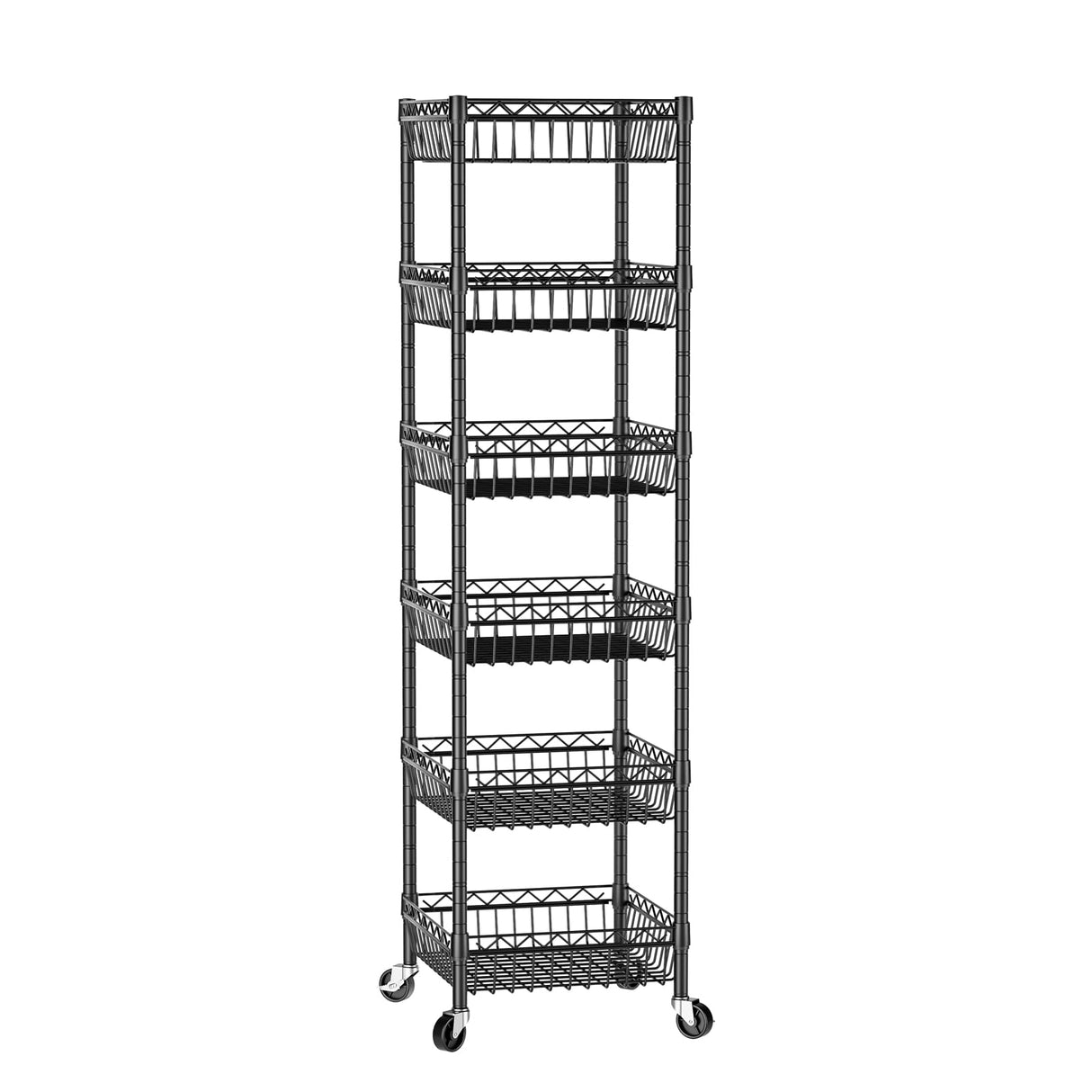 SINGAYE 6 Tier Shelf Wire Rack Shelving with Wheels Metal Storage Shelves Adjustable Closet Bathroom Organizers Baskets Pantry Kitchen Garage Laundry Room 13.5" D x 13.5" W x 63" H Black SINGAYE