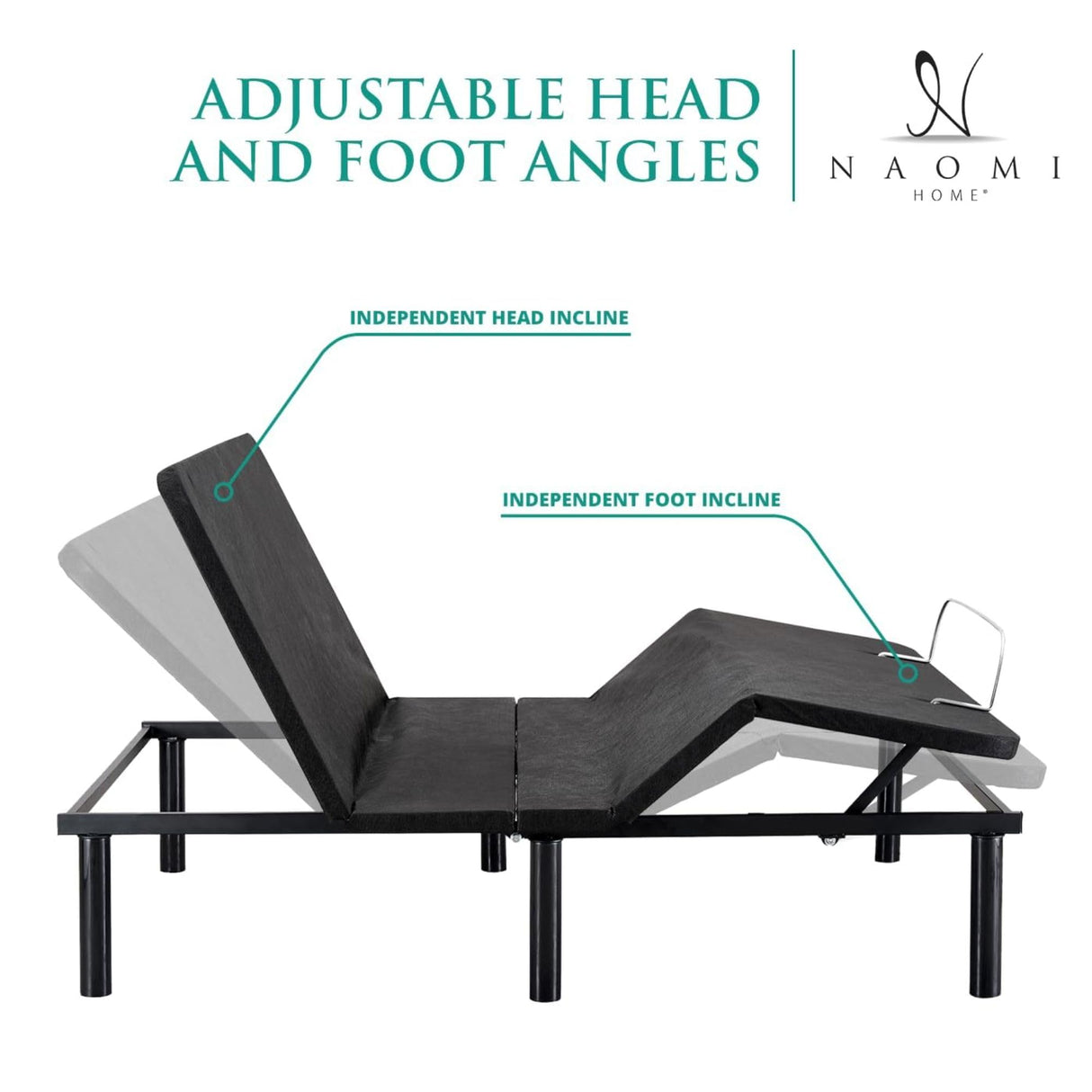 Naomi Home Serenity Split King Adjustable Bed Base, Zero Gravity, Wireless Remote, USB Ports, 800 Lb Capacity, Black Metal Frame, Easy Setup for Couples’ Comfort and Relaxation Naomi Home
