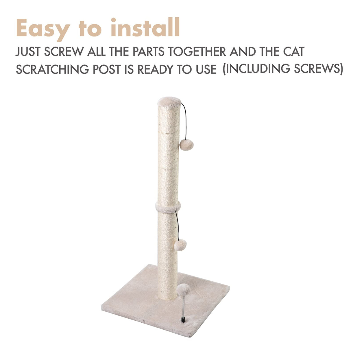 MECOOL 34” Tall Cat Scratching Post Premium Basics Kitten Scratcher Sisal Scratch Posts Trees with Hanging Ball for Indoor Cats, Beige MECOOL