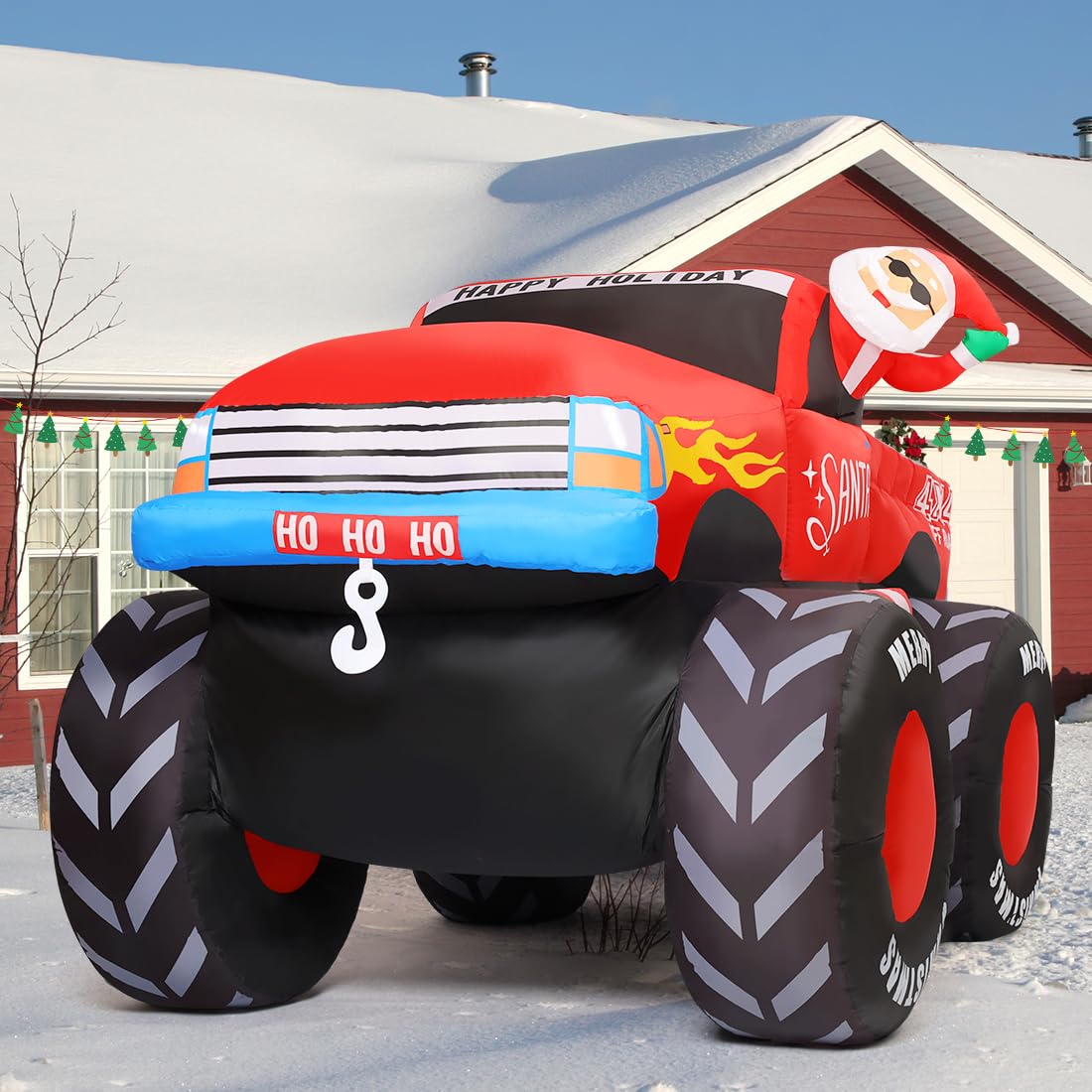 GOOSH 7.5 FT Long Christmas Inflatables Santa Claus Outdoor Decorations Blow Up Yard Snowman with Presents on Truck with Built-in LEDs for Garden Lawn Indoor Party Décor GOOSH