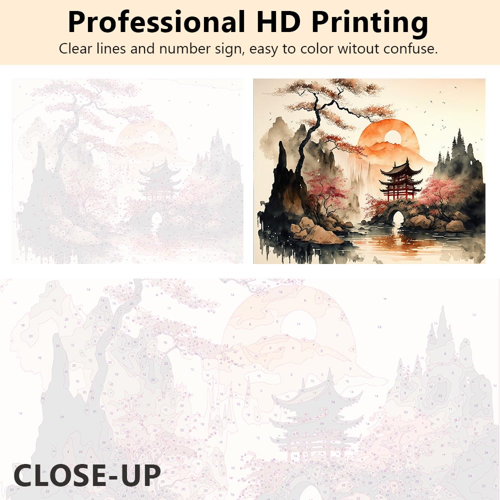 TUMOVO Paint by Numbers Kit for Adults Japanese Landscape Adult Paint by Number with Brushes Japan Garden Painting Oil Paint by Numbers DIY Painting Art Crafts for Home 16x20 in TUMOVO