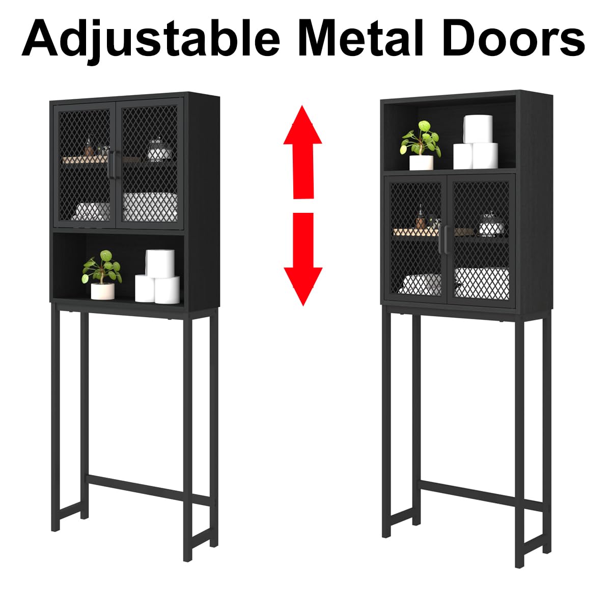 Launica Bathroom Organizer Over Toilet, Wood Metal Bathroom Over The Toilet Storage, Industrial Bathroom Space Saver Shelf Over Toilet, Freestanding Bathroom Cabinet Above Toilet wtih Rack, Black Oak Launica