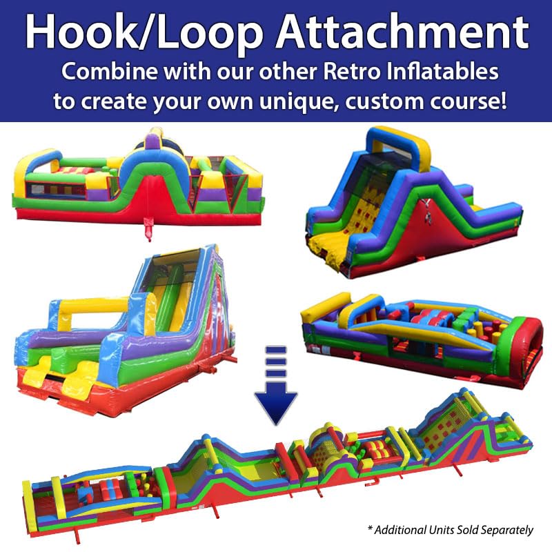 Retro Radical Run Inflatable Obstacle Course, Extreme Unit #2, 30' L x 11' W x 12' H, Commercial Grade Interactive Bounce House, Includes Blower and Stakes TentandTable