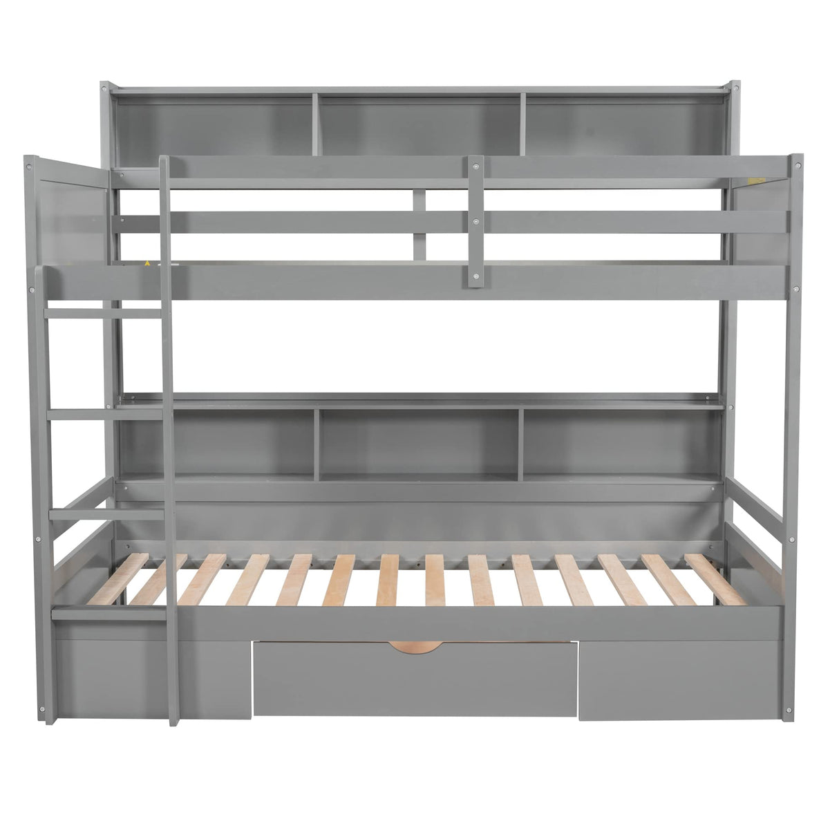 Harper & Bright Designs Twin Over Twin Bunk Bed with Storage Drawer, Solid Wood Bunk Bed with Built-in Shelves Beside Both Upper and Down Bed, for Kids Teens Adults (Gray) Harper & Bright Designs