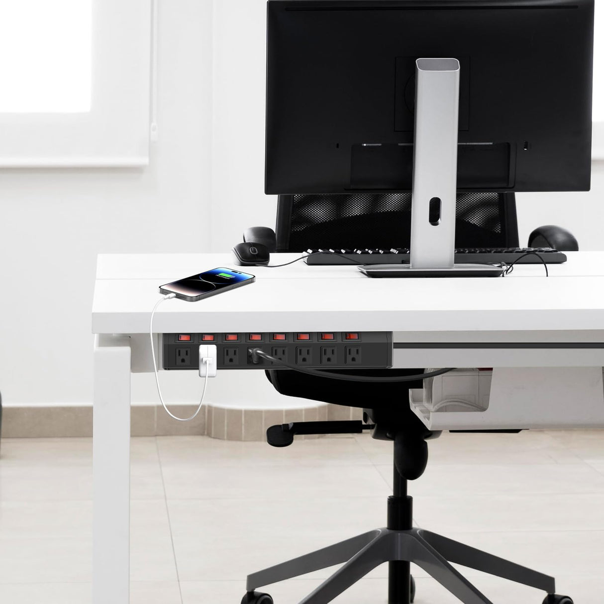 8 Outlet Heavy Duty Power Strip with 8 Individual Switches,Moutable Metal Power Strip Surge Protector 1200 Joules,6FT 14AWG Extension Cord,15A 1800W 125V 60Hz ANNQUAN