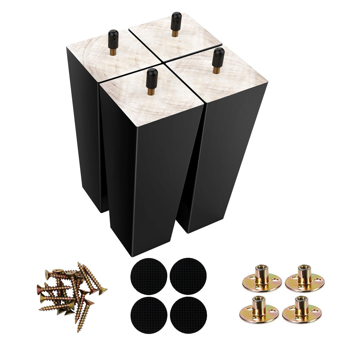 SHANJUE Black Sofa Legs-Furniture Legs 6 inch,Square Couch Legs Pack of 4- Wood Furniture feet,Sofa Replacement Parts,Wooden Chair Legs,for Furniture or DIY Projects SHANJUE