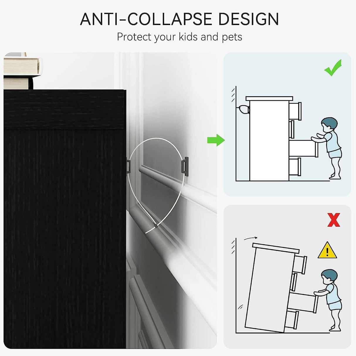 SUNNYFURN Dresser for Bedroom with 7 Drawer Modern Wooden Dresser - 3-Tier Drawer Chest, Entryway, Closet, Living Room, and Hallway Storage - Stylish & Functional Organizer Black SUNNYFURN