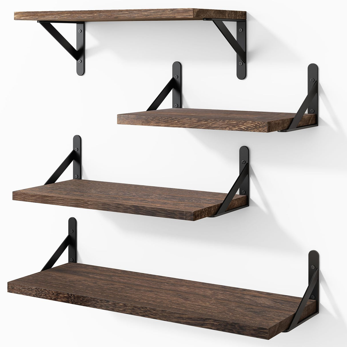 YGEOMER Floating Shelves for Wall, Different Sizes Dark Carbonized Brown Wall Shelves for Living Room, Bathroom, Bedroom, Kitchen, Home Decor (Set of 4) YGEOMER