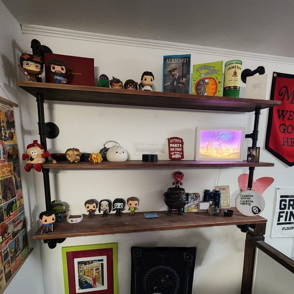 HDDFER Floating Shelves,Wall Mounted Rustic Wood Shelf,Pipe Shelves,Industrial Pipe Shelving with Real Wood Planks 48 inch Industrial Wall Shelves Hanging Bookshelf Farmhouse Kitchen Bar Shelving HDDFER