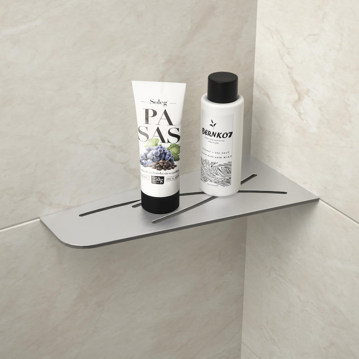 Bernkot Corner Shower Shelf 12" Brushed 304 Stainless Steel Quadrilateral Corner Shelf Recessed Bathroom Shower Shelf, No Drilling Bernkot