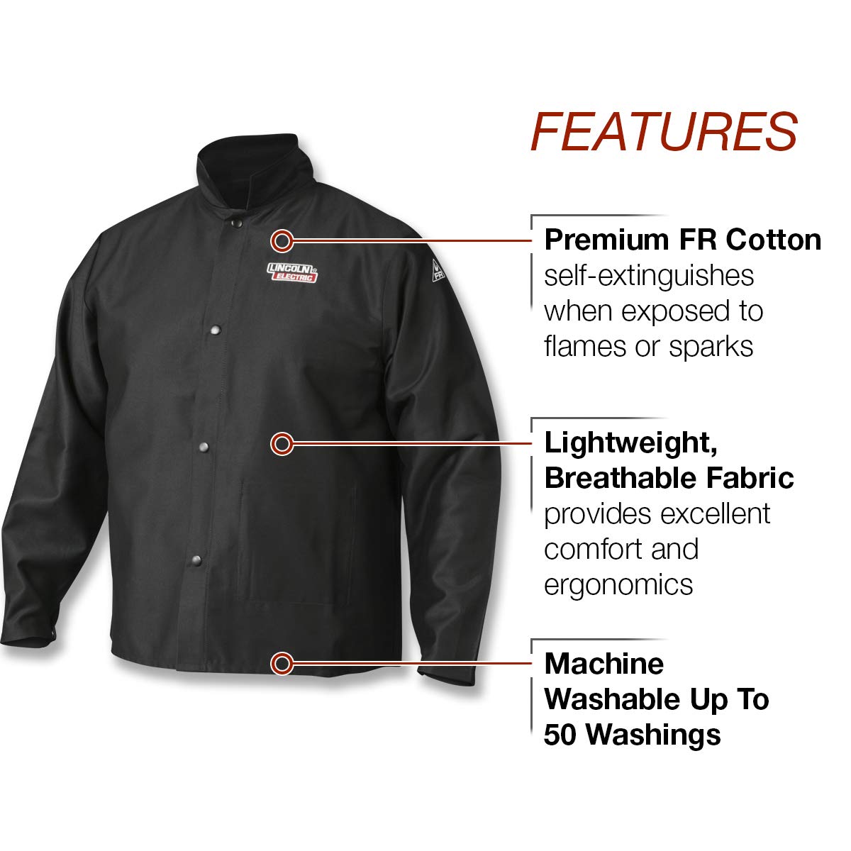 Lincoln Electric Premium Flame Resistant (FR) Cotton Welding Jacket | Comfortable | Black | Medium | K2985-M Lincoln Electric