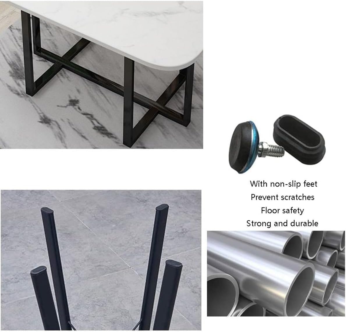 TISTIK Oval Conference Dining Table and 6 Chairs Pu Seat Surface, Wooden Table Top and Metal Frame Business Office Reception Table Set TISTIK