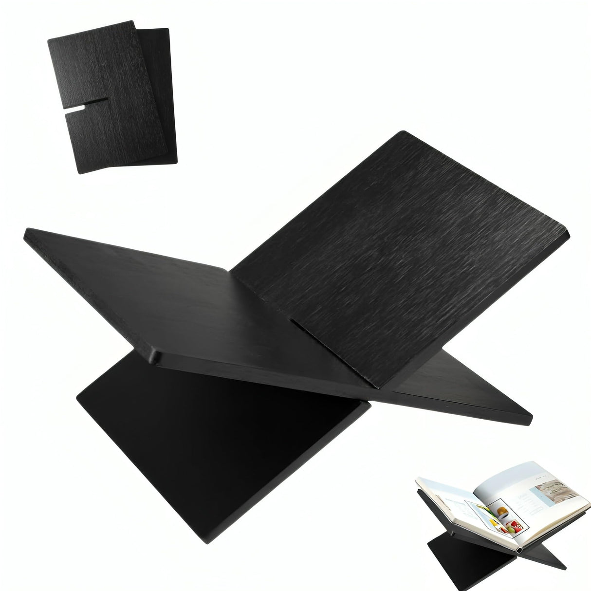 Solid Wood Book Stand - Large Cross Frame Black Oak Wooden Book Holder & Display for Coffee Table & Bible Book Stand, Open Book Stand - Premium Book Stand for Reading, Display & Cradle Stand for Table WoodArtSupply