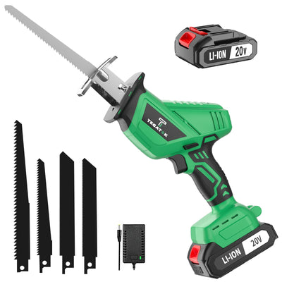 Tegatok Cordless Reciprocating Saw, 20V Battery Power Saws, Electric Saw with Battery & Charger, 0-3000SPM Variable Speed, Tool-Free Change, Blades for Wood Metal PVC Pipe Tree Cutting, 1 Battery