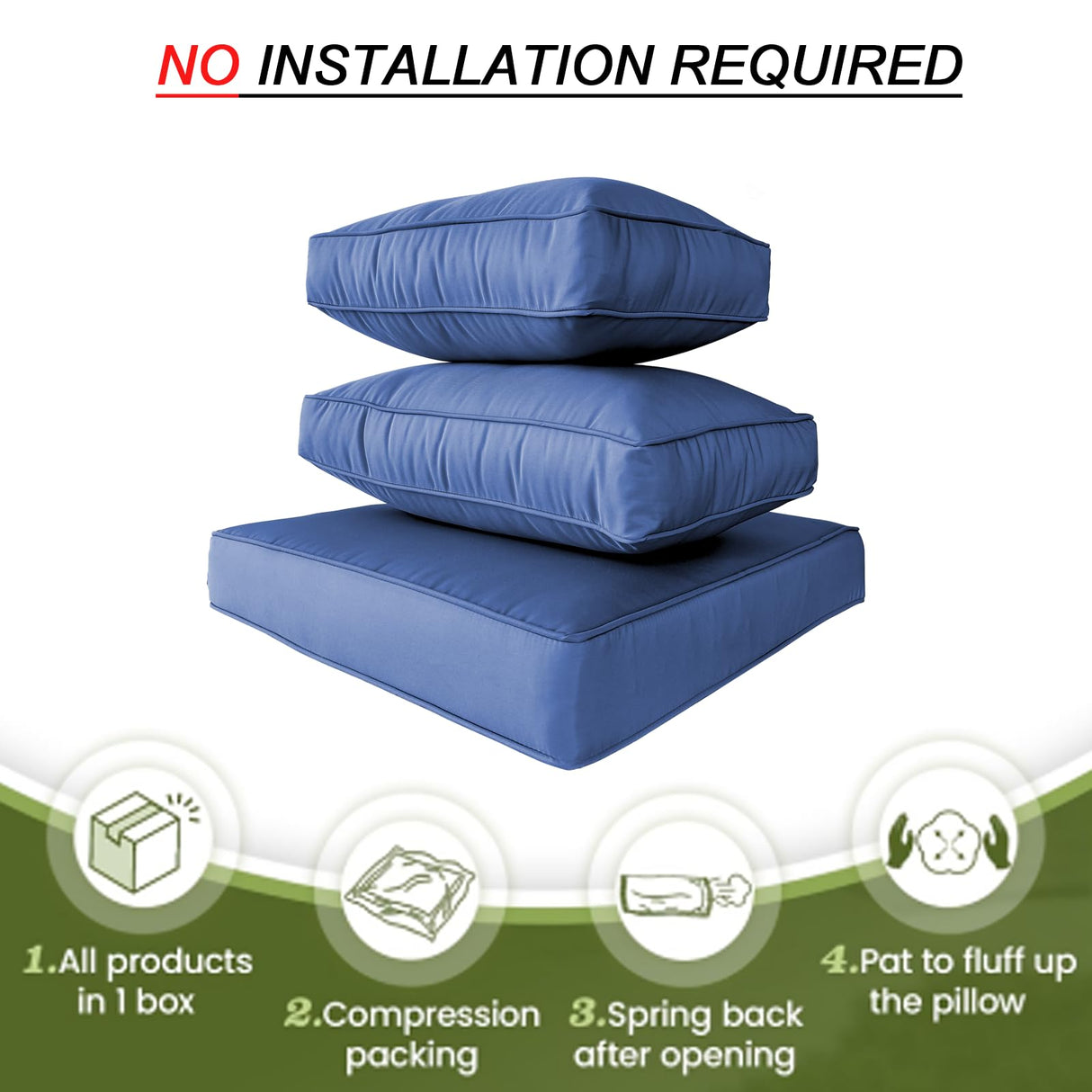 FURNAWAY 14Pcs Outdoor Sofa Cushion Replacement Set - Water Repellent Patio Furniture Cushions for Sectional/Deep Seat,UV Resistant (Blue) FURNAWAY