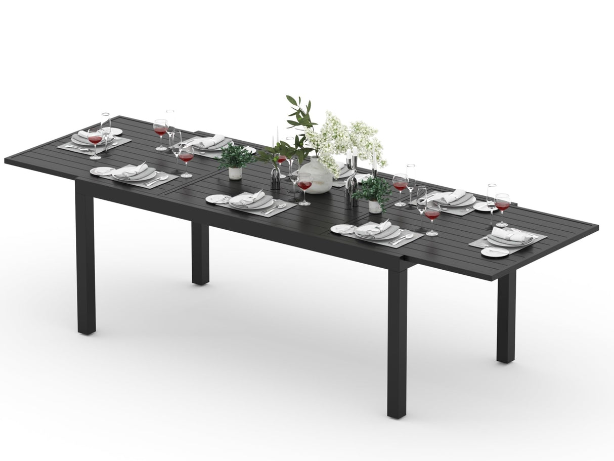 Outdoor Expandable Dining Table 71"-106" Aluminum Patio Dinner Table for 8-10 Person, Rectangular Metal Collapsible Tables with Umbrella Hole, Patio Tables with Extendable Top for Garden, Backyard PIZZELLO