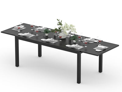 Outdoor Expandable Dining Table 71"-106" Aluminum Patio Dinner Table for 8-10 Person, Rectangular Metal Collapsible Tables with Umbrella Hole, Patio Tables with Extendable Top for Garden, Backyard