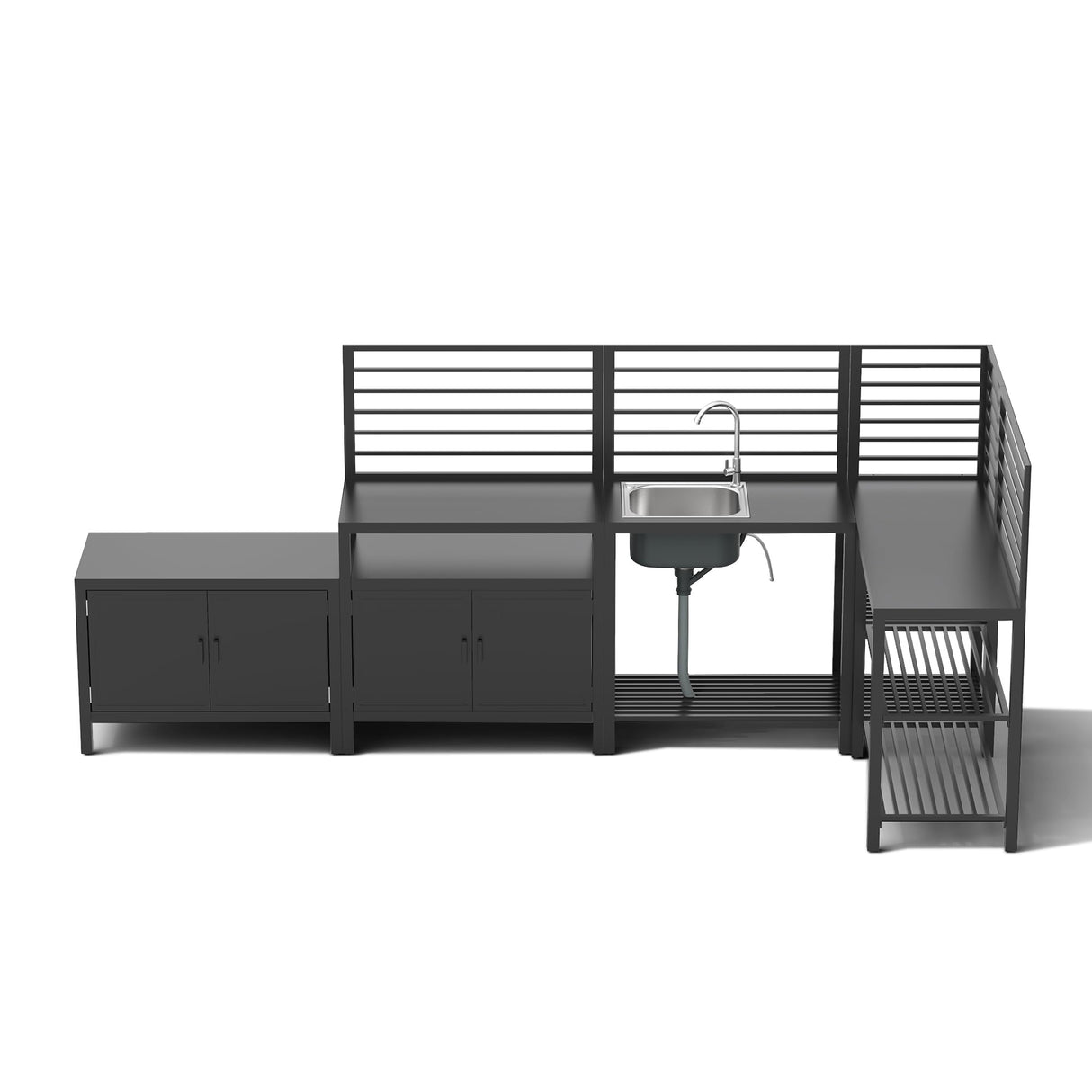 Domi Outdoor Kitchen Island, 5-Piece Modular Kitchens Counter with Whole Aluminum Finish & Shelf & Wall Hanging & Countertop & Sink & Storage Box & Cover, Kitchen Series for Deck Patio, Dark Gray domi outdoor living