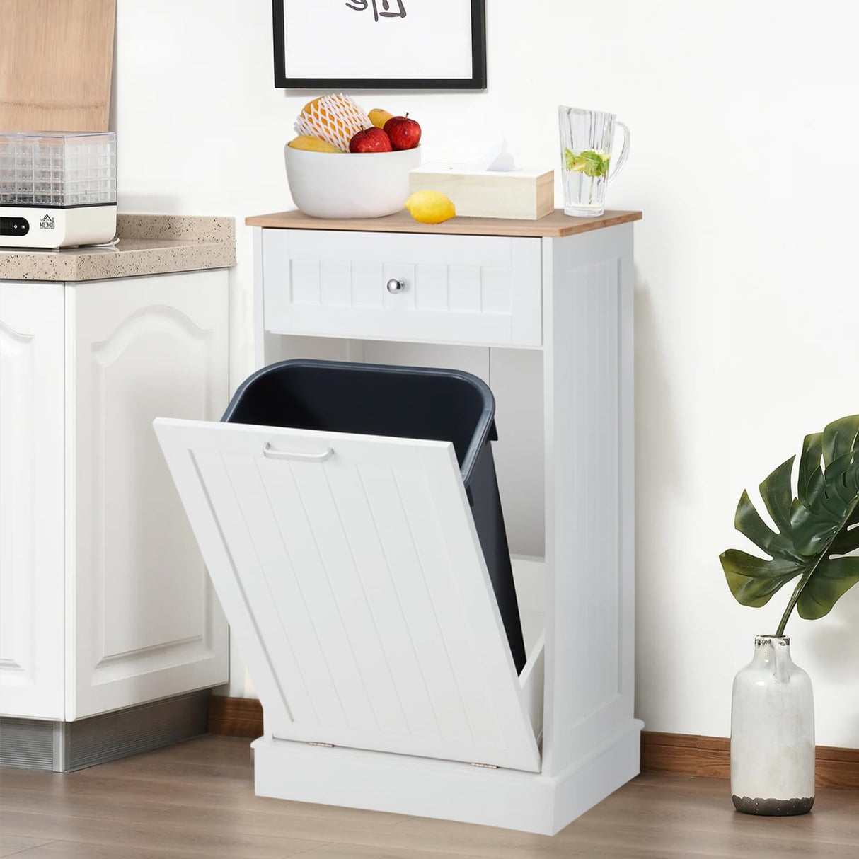 Mdeam Tilt Out Trash Cabinet 10 Gallon Hidden Trash Garbage Can Cabinet for Kitchen,Living Room,White Mdeam