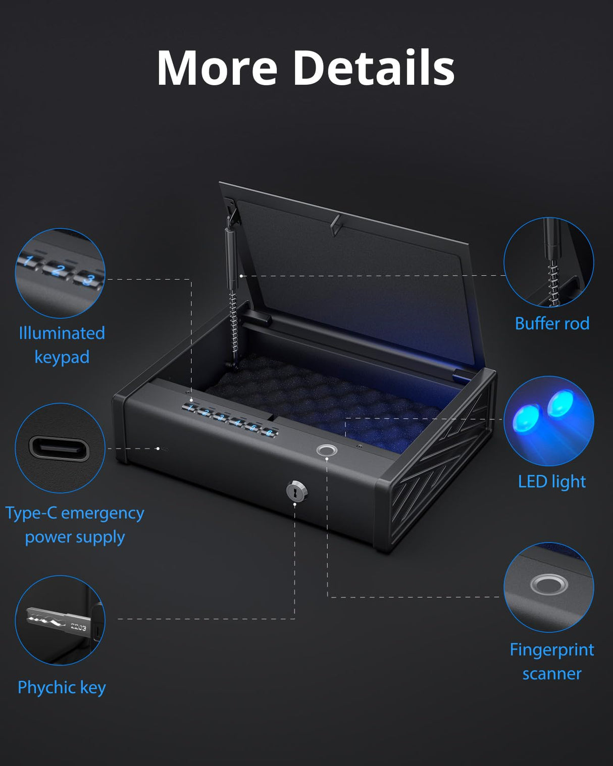 VIFOOKMIT Gun Safe,Biometric Gun Safes for Pistols with 36 Months Standby Time,Handgun Safe for Storage in Drawers/Wall-Mounted/Bedside/Car,Quick Access to Unlock with Fingerprint VIFOOKMIT