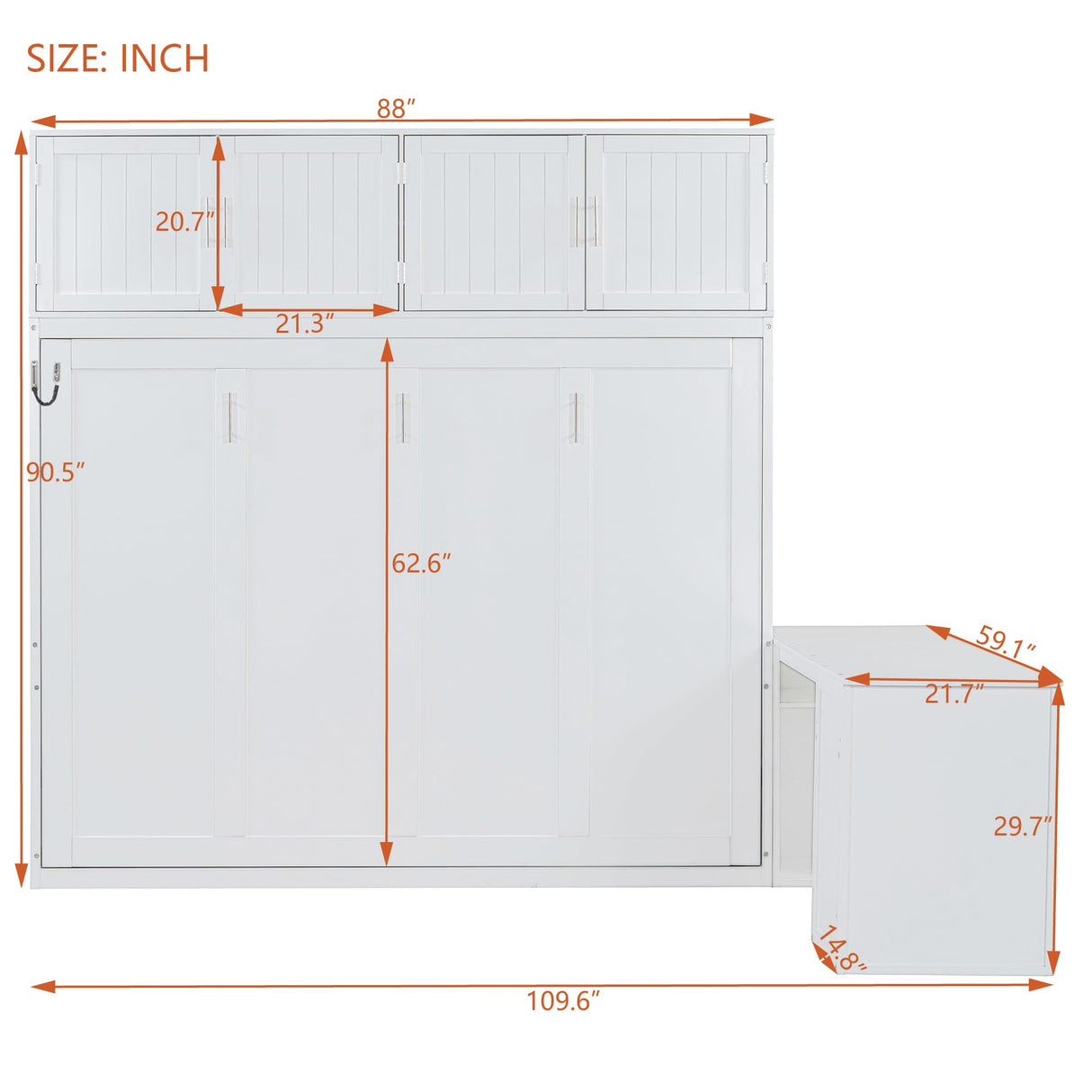 Harper & Bright Designs Queen Size Murphy Bed, Wooden Queen Wall Bed Frame with Desk and Storage Shelves and Big Cabinets, White Harper & Bright Designs