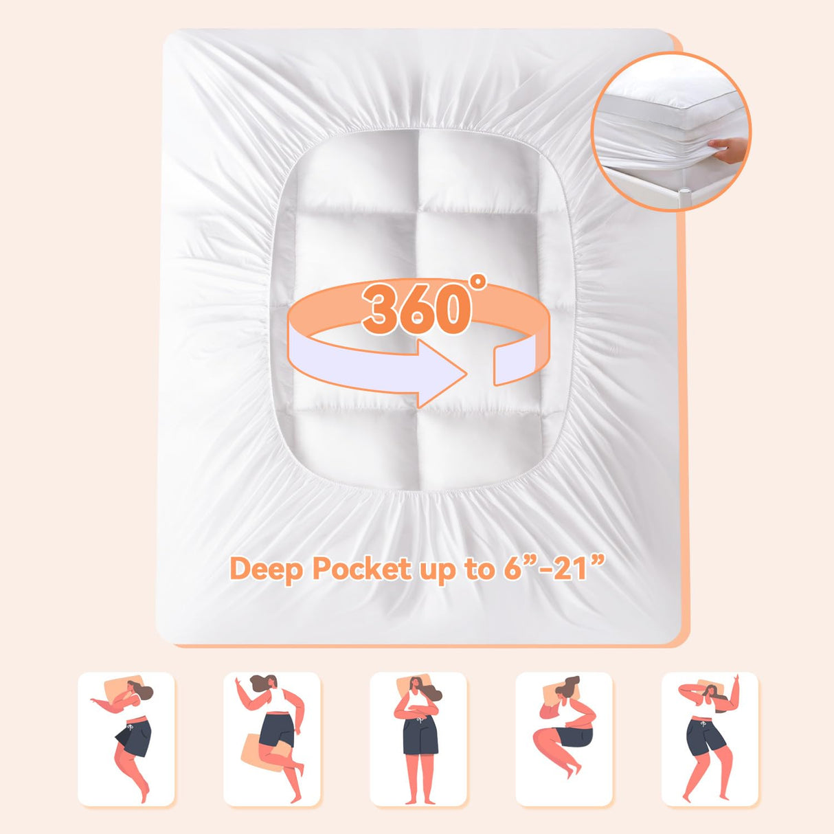 Topllen Twin Mattress Topper for Back Pain Relief, Extra Thick Pillow Top Plush Mattress Pad with Deep Pocket, Soft Pillowtop Twin Size Bed Toppers Filled Fluffy Down Alternative, White Topllen