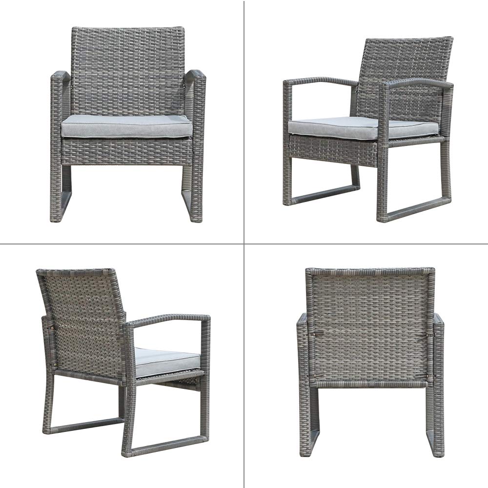 Patiorama 3 Pieces Outdoor Patio Furniture Set, Outdoor Wicker Conversation Set, Patio Rattan Chair Set, Modern Bistro Set with Coffee Table, Garden Balcony Backyard Poolside (Light Gray) Patiorama