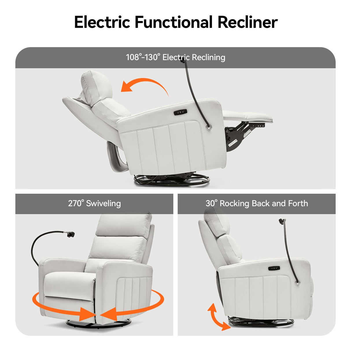 AIRSKY Power Recliner Chair, Oversized Swivel Rocker Recliner, Electric Recliner Chairs for Adults, Nursery Rocking Chairs, Lazy Boy Recliner Chair, P2 (Gray White) AIRSKY