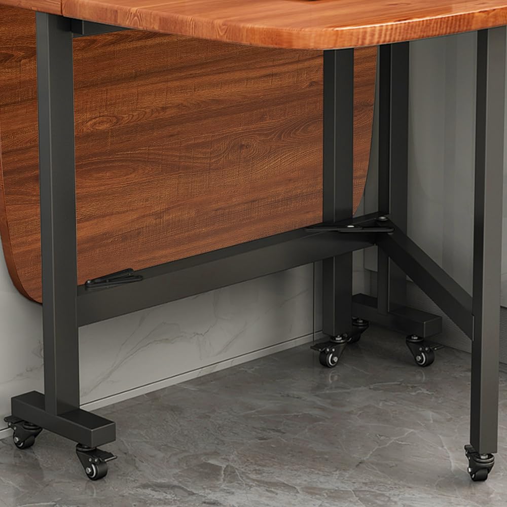 Rukulin Multifunction Table Drop Leaf Dining Table - 47" Solid Wooden Foldable Kitchen Table with 6 Wheels (Brown) Rukulin