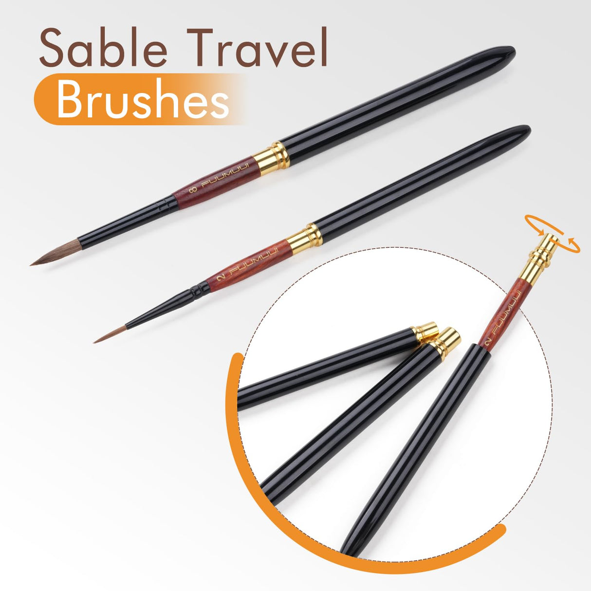 Fuumuui Travel Watercolor Palette 24 Grids Foldable with 2pcs Sable Travel Watercolor Brushes, Portable Walnut Wood Palette Box for Plein Air Painting Fuumuui