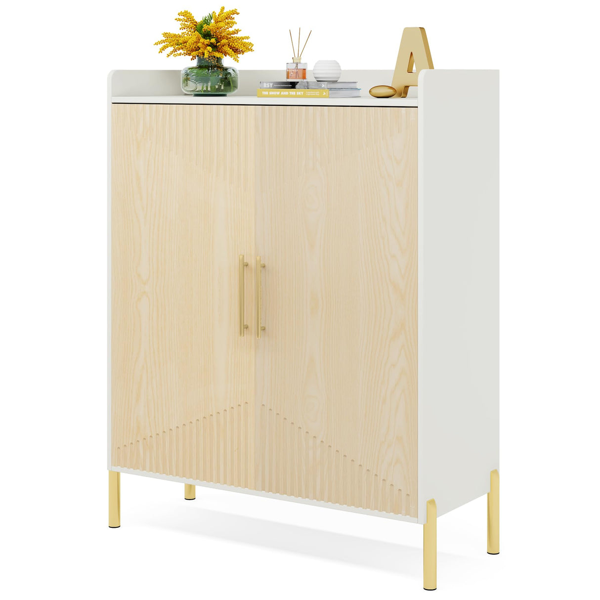 Tribesigns Large Shoe Cabinet with Doors, 6-Tier Entryway Shoe Storage Cabinet with Shelves, 30 Pairs Modern Shoes Rack Organizer for Hallway, Closet, Bedroom, Living Room (White/Natural) Tribesigns