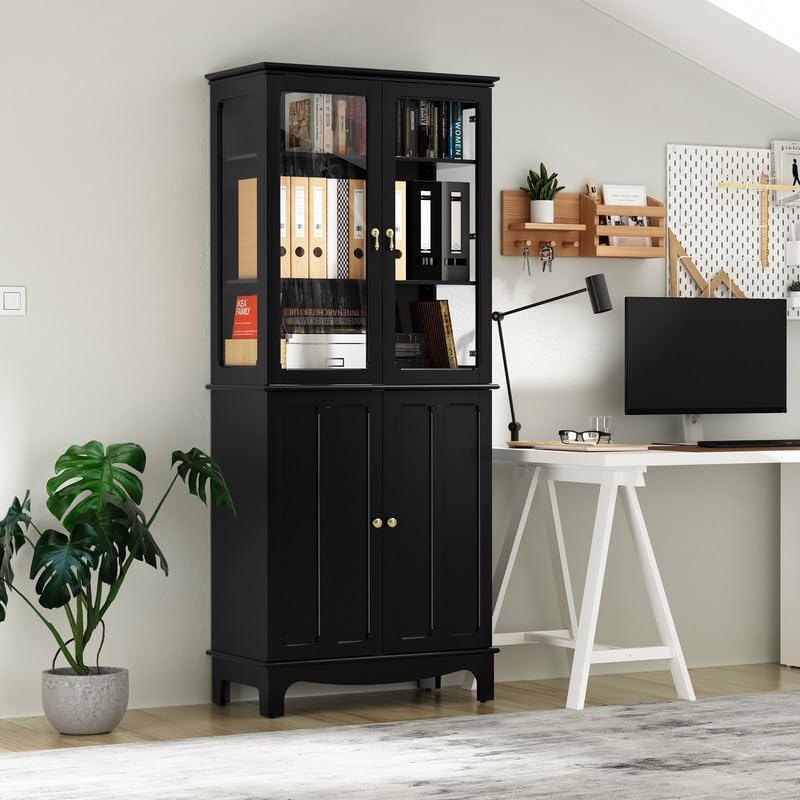 ARTPOWER 72" Freestanding Kitchen Pantry Storage Sideboard, Classical Tall Cabinet with Glass Door and Adjustable Shelves for Kitchen, Livingroom and ARTPOWER