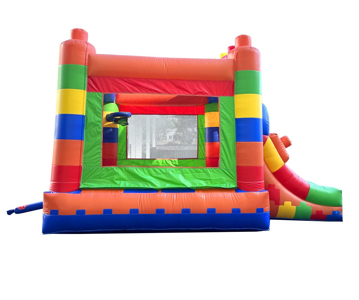 Inflatable Bounce House with Slide for Kids - 26.5 x 12 x 14.5 Foot Backyard Building Block Combo Bouncer with Water Pool, Outdoor Jumpers - Includes Blower, Anchor Stakes, and Storage Bag Pogo Bounce House
