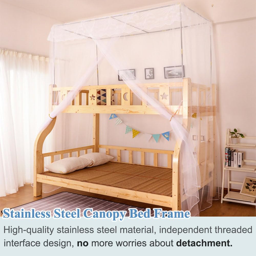 RAREFTI Canopy Bed Frame Twin Size Adjustable Bed Canopy Post Poles, Stainless Steel Bed Canopy Frame Poles for Four Corner Bed Platform Bed Bunk Bed, Silver(Canopy Frame Only) RAREFTI