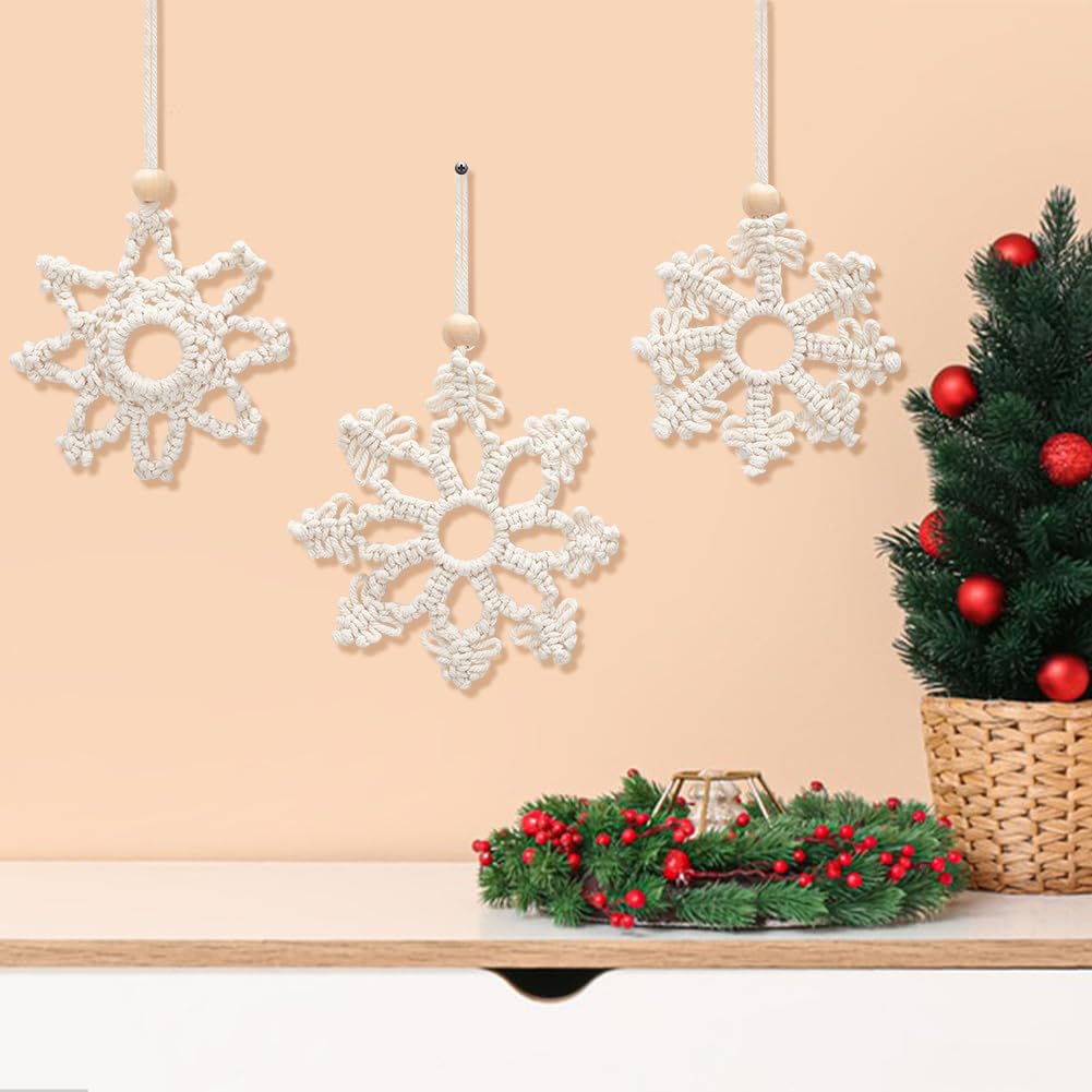 ACRNIGHEET Snowflake Christmas Macrame Kit 4PCS Boho Wall Hanging Decoration for Winter DIY Snow Macrame Kit for Adults Beginners with Step by Step Instructions ACRNIGHEET