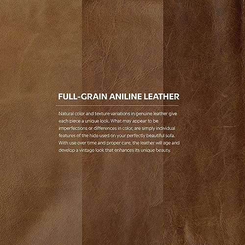 SIMPLIHOME Morrison 72-inch Wide Sofa in Caramel Brown Top Grain Genuine Leather, Mid-Century Modern-Style Loveseat for Living Room, Single Bench Cushion, Removable Back Cushions, 2 Bolster Pillows SIMPLIHOME