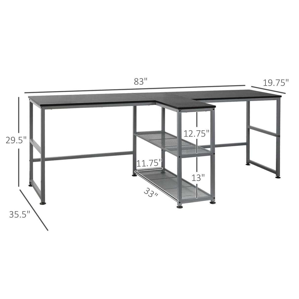 HOMCOM 83" Two Person Computer Desk with 2 Storage Shelves, Double Desk Workstation with Book Shelf, Long Desk Table for Home Office, Black HOMCOM