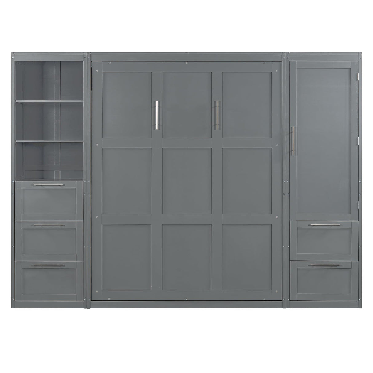 Harper & Bright Designs Queen Size Murphy Bed with Closet, Wall Bed with Drawers and Shelves, Gray Harper & Bright Designs