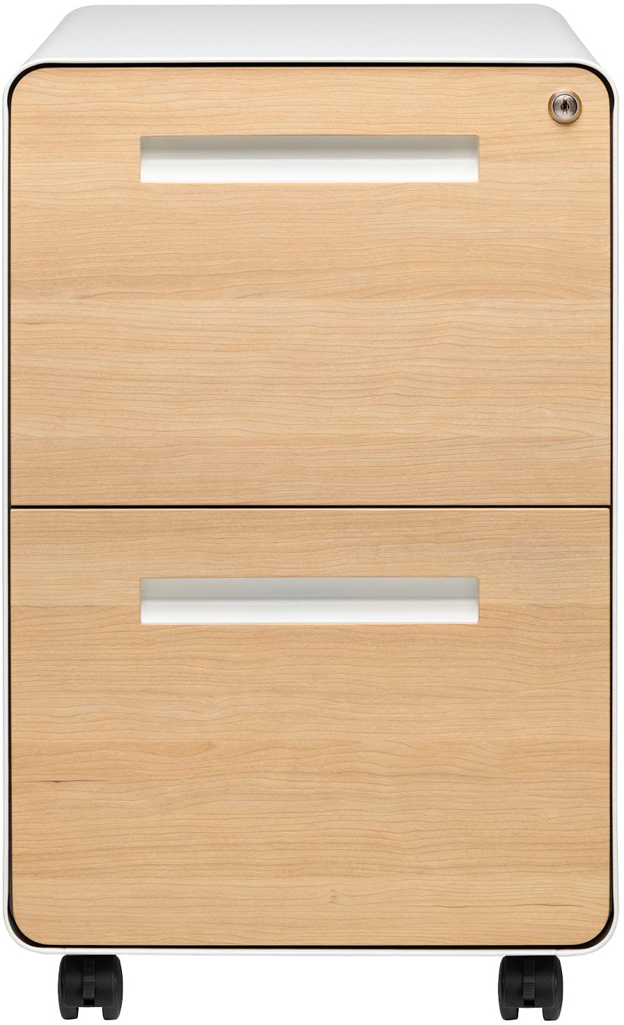 Laura Davidson Furniture Stockpile 2 Drawer Mobile File Cabinet with Lock - Under Desk Metal Filing Cabinet, Legal/Letter File Folders, Wheels and Stationary Feet, Pre-Assembled, White/Wood Laura Davidson Furniture