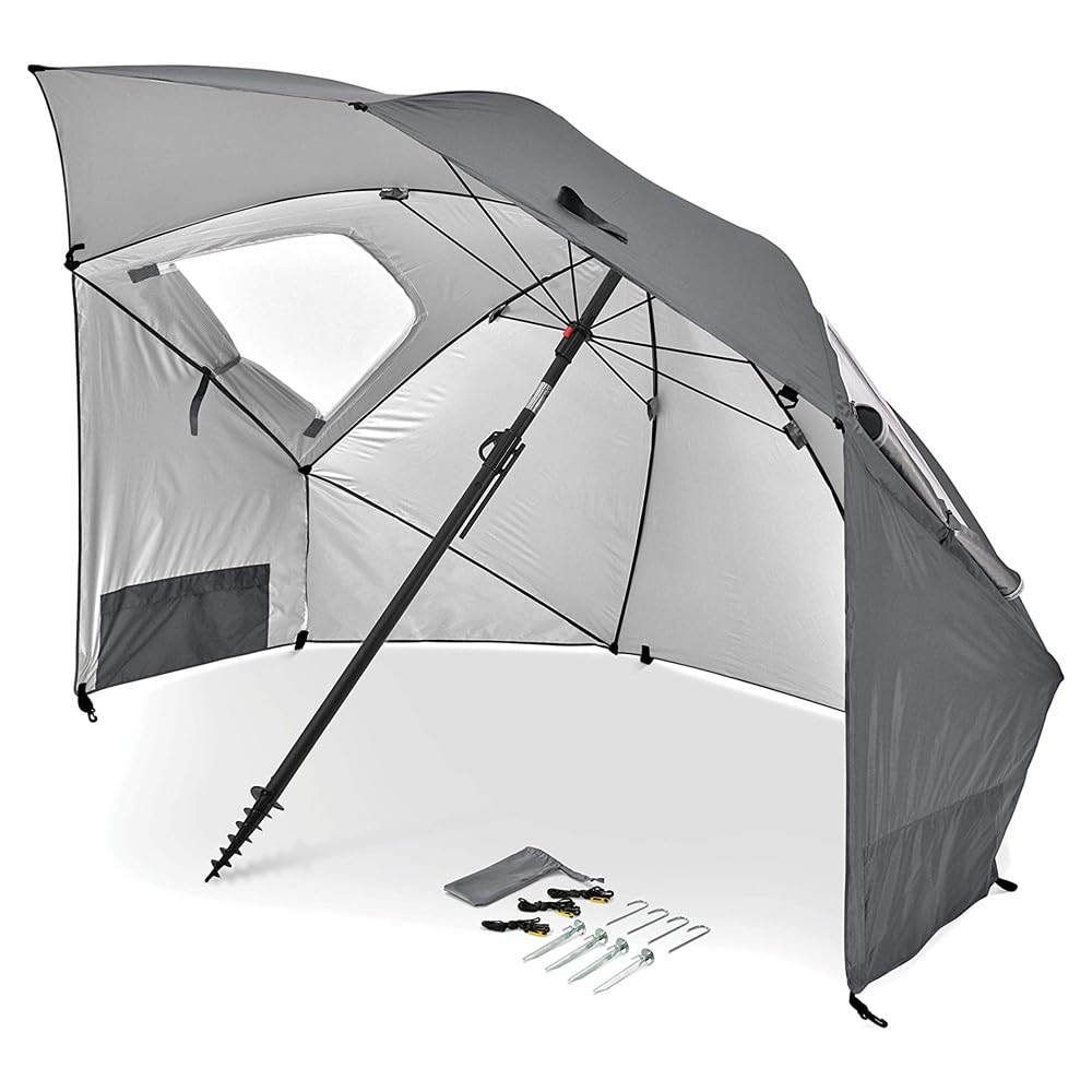 Sport-Brella Premiere UPF 50+ Umbrella Shelter for Sun and Rain Protection (8-Foot, Gray) Sport-Brella