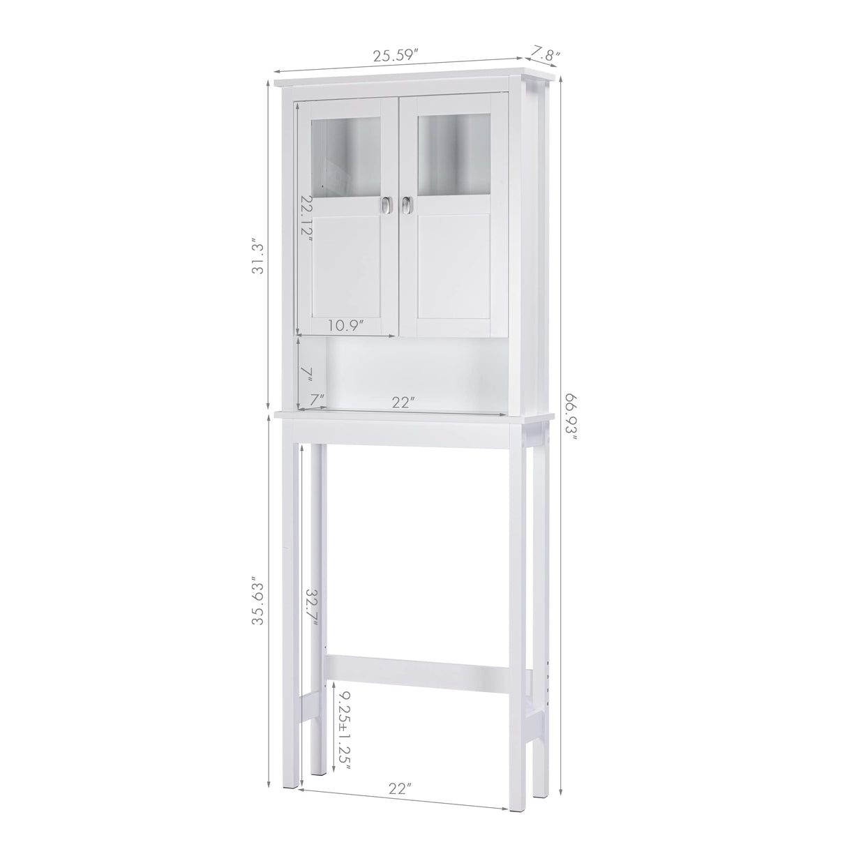 Spirich White Over Toilet Bathroom Storage Cabinet with Glass Doors and Adjustable Shelves Spirich